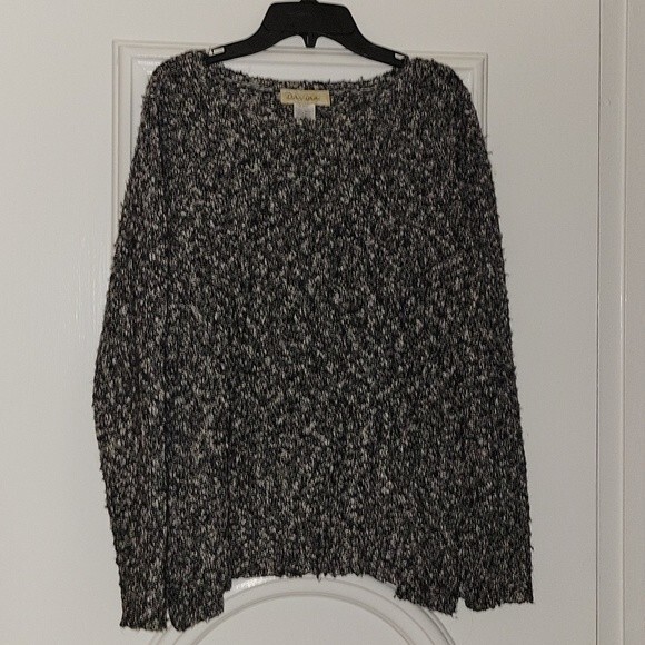 Davina nubby chunky black/white cotton polyester wool blend sweater SM - Picture 3 of 7